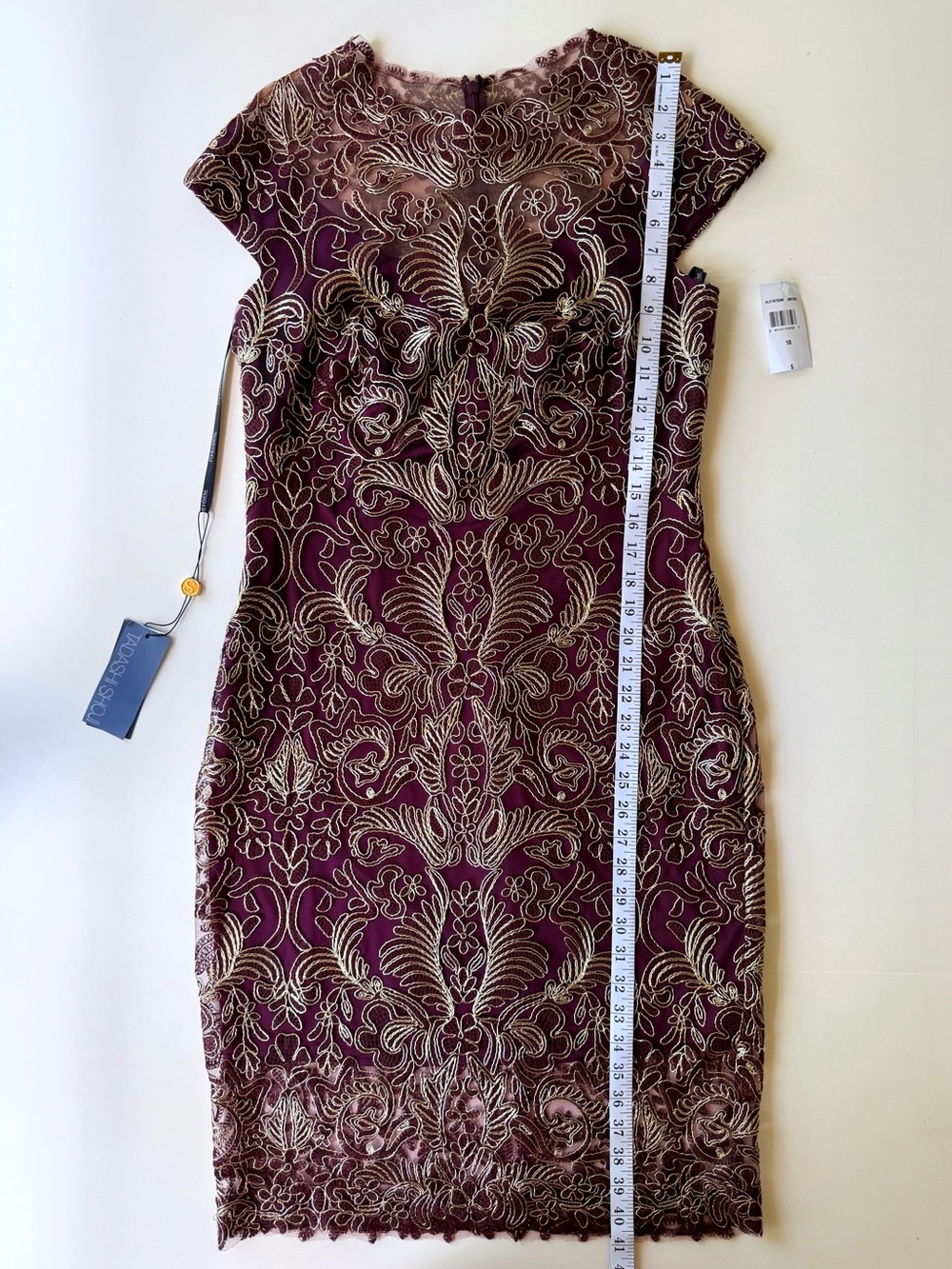 NWT Tadashi Shoji Abigail Dress Blackberry Gold Embroidered Lace Size 10 $408 - Picture 11 of 16